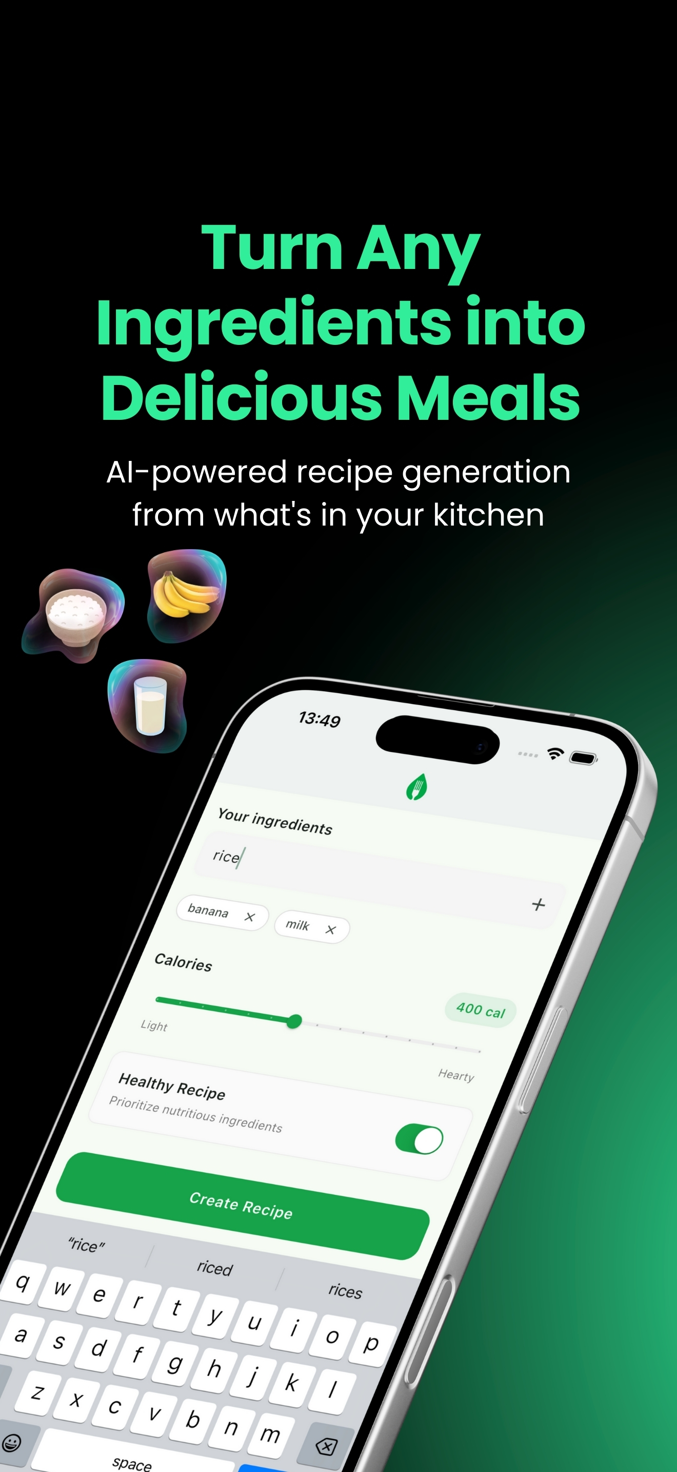 Healthy Bowl App - Ingredient Input Screen